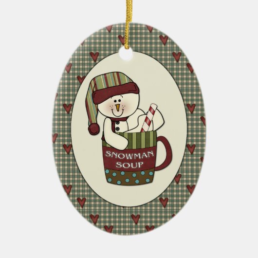 Cute Country Snowman Soup Kerstmis Keramisch Ornament (Voorkant)