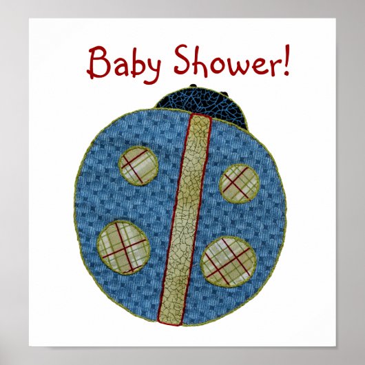 Cute Country Style Blue Ladybug Baby shower Poster (Voorkant)