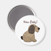Cute Country Style Gingham Dog New Baby Magneet (Voorkant / Achterkant)