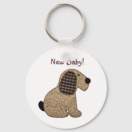 Cute Country Style Gingham Dog New Baby Sleutelhanger (Voorkant)