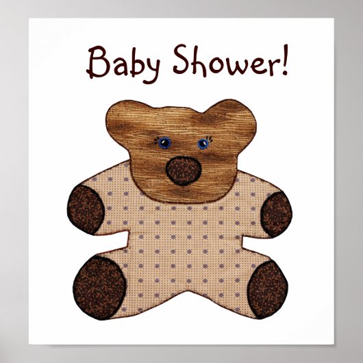 Cute Country Style Teddy Bear Baby shower Poster (Voorkant)