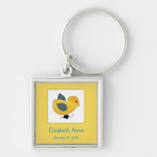 Cute Country Style Yellow Chick Birth Announounanc Sleutelhanger (Voorkant)