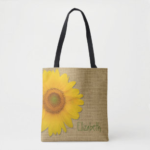 Cute Country Sunflower op Burlap Custom Tote Bag