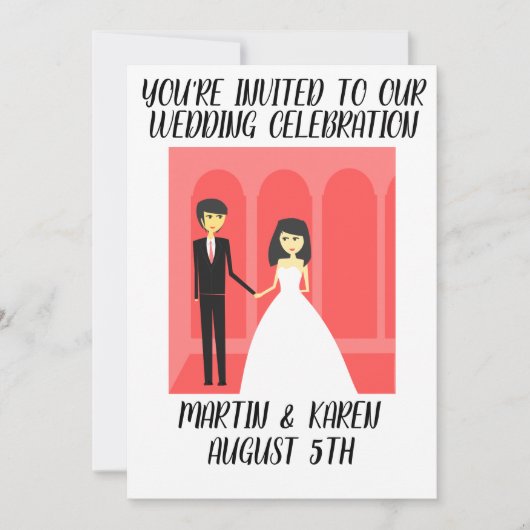 CUTE COUPLE ART WEDDING INVITATION KAART (Voorkant)