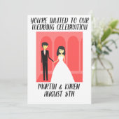 CUTE COUPLE ART WEDDING INVITATION KAART (Staand voorkant)