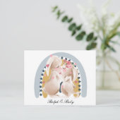 Cute Couple Bunny Rainbow Gepersonaliseerd hem haa Briefkaart (Staand voorkant)