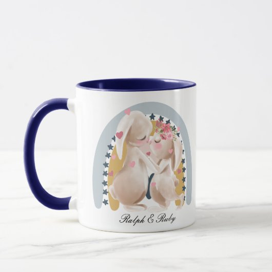 Cute Couple Bunny Rainbow Gepersonaliseerd hem haa Mok (Links)