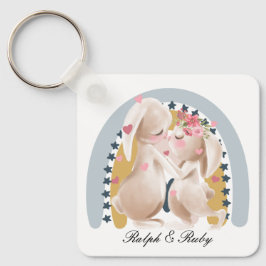 Cute Couple Bunny Rainbow Gepersonaliseerd hem haa Sleutelhanger