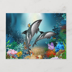 Cute Couple Dolphins die in oceaan spelen Briefkaart