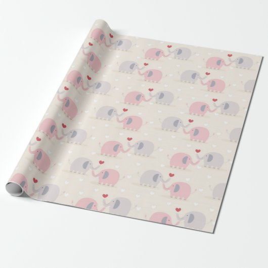 Cute Couple Elephant Love Patroon Cadeaupapier (Uitgerold)
