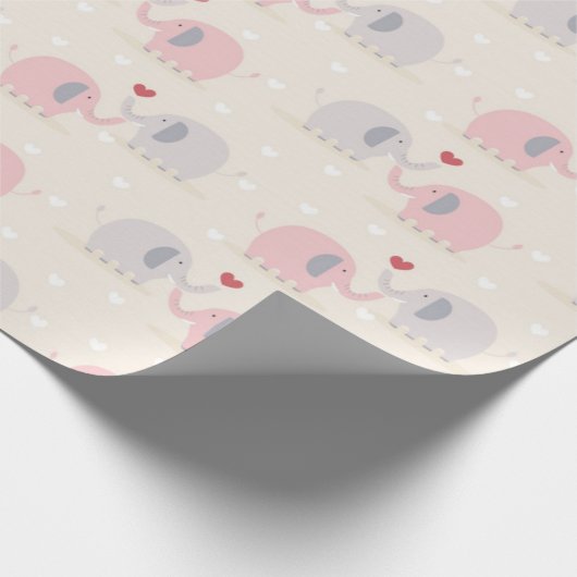 Cute Couple Elephant Love Patroon Cadeaupapier (Hoek)