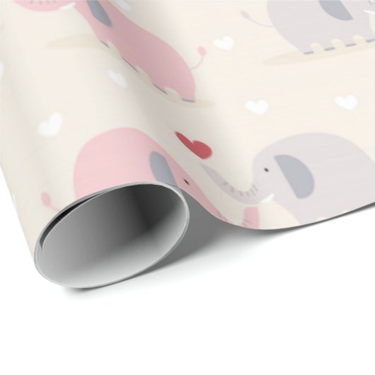 Cute Couple Elephant Love Patroon Cadeaupapier (Rol Hoek)