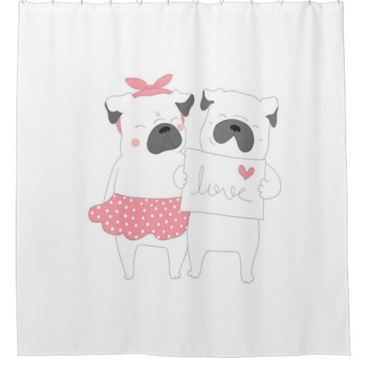 Cute Couple French Bulldog Love | HONDENLIEFHEBBER Douchegordijn (Voorkant)