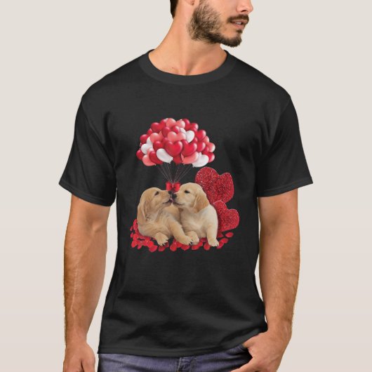 Cute Couple Golden Retriever Valentijnsdag Dog L T-shirt (Voorkant)