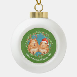 Cute Couple Guinea Pig Kerstmis Wreater Keramische Bal Ornament