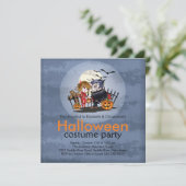 Cute Couple Halloween Costume Party Invitation Kaart (Staand voorkant)