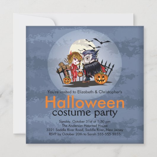Cute Couple Halloween Costume Party Invitation Kaart (Voorkant)