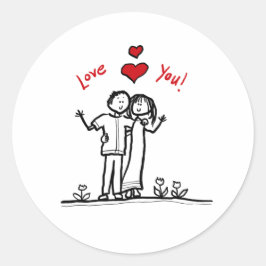 Cute couple harten en hallo groeten ronde sticker