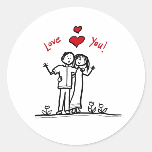 Cute couple harten en hallo groeten ronde sticker (Voorkant)