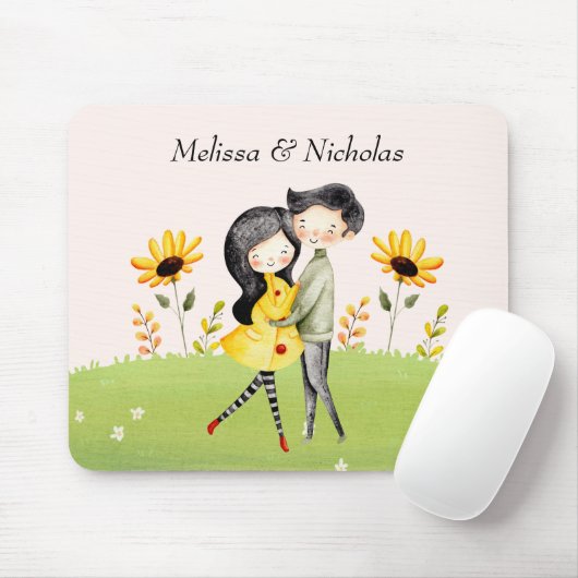 Cute Couple Hugging in a Field Muismat (Met muis)
