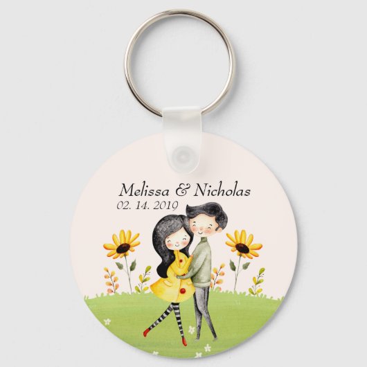 Cute Couple Hugging Sleutelhanger (Voorkant)