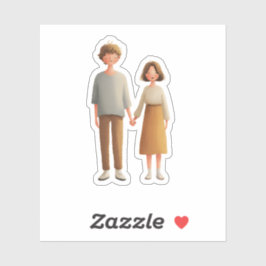 Cute Couple Illustration Sticker, Holding Hands Sticker