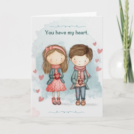 Cute Couple in Love Romance Valentines Day Card Kaart (Voorkant)