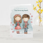 Cute Couple in Love Romance Valentines Day Card Kaart (Gele Bloem)