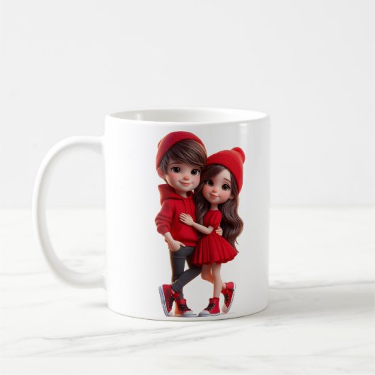 Cute Couple in Red – Romantic Love Mug  Koffiemok (Links)