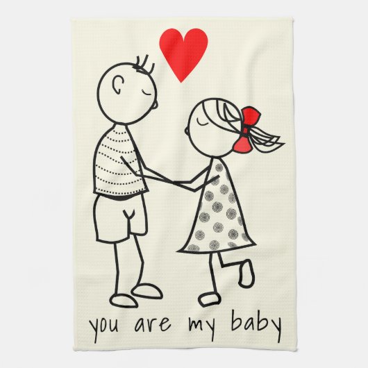 Cute Couple Keukenhanddoek - Aangepaste tekst (Verticaal)