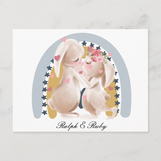 Cute Couple Konijn Regenboog Persoonlijk Geschenk Briefkaart (Voorkant)