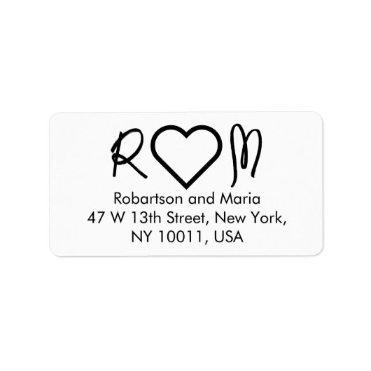 Cute Couple Monogram Heart Return Address Etiket (Voorkant)
