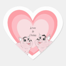 Cute couple of pink piggy hart sticker