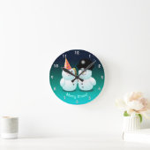 Cute Couple of Snowmen Cartoon Ronde Klok (Huis)