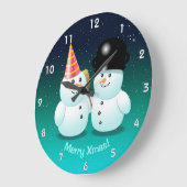 Cute Couple of Snowmen Cartoon Ronde Klok (Hoek)
