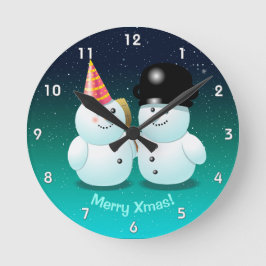 Cute Couple of Snowmen Cartoon Ronde Klok