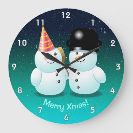 Cute Couple of Snowmen Cartoon Ronde Klok