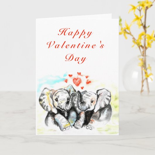 Cute Couple Olifant Valentijnsdag Kaart (Gele Bloem)