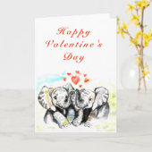 Cute Couple Olifant Valentijnsdagkaart Kaart (Gele Bloem)