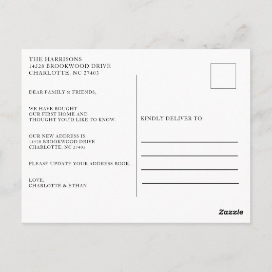 Cute Couple ons eerste bericht over thuisverplaats Briefkaart (Achterkant)