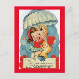 Cute Couple Parachuting Valentijn 1950 Briefkaart