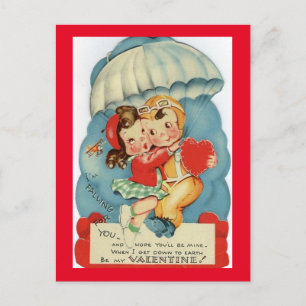 Cute Couple Parachuting Valentijn 1950 Briefkaart