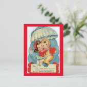 Cute  Couple Parachuting Valentijn 1950 Briefkaart (Staand voorkant)