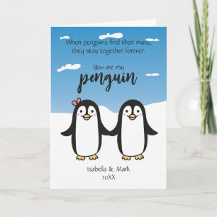 Cute Couple Penguins, Custom Valentijn Card Kaart