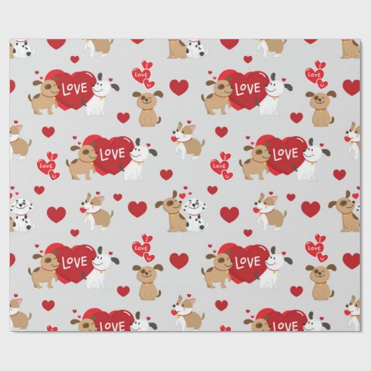 Cute Couple Puppies Love Pattern Cadeaupapier (Vlak)