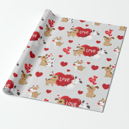 Cute Couple Puppies Love Pattern Cadeaupapier