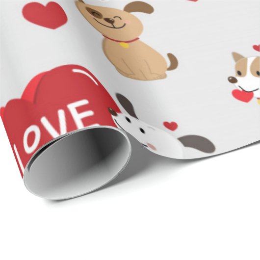 Cute Couple Puppies Love Pattern Cadeaupapier (Rol Hoek)