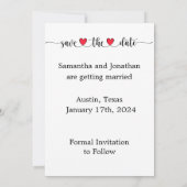 Cute Couple red hart snijdt sparen de datumkaart u Save The Date (Achterkant)