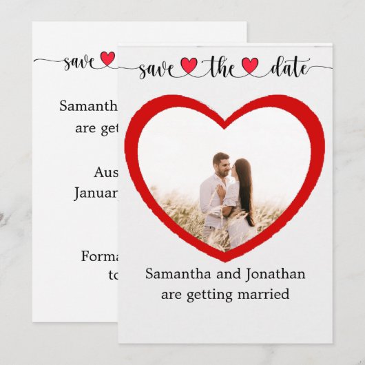 Cute Couple red hart snijdt sparen de datumkaart u Save The Date (Voorkant / Achterkant)