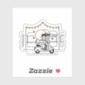 Cute Couple Scooter Trip | Romantic Travel Love Sticker (Vel)